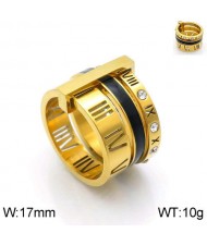 (3 Colors Available) U.S. Fashion Hollow-out Roman Alphabet Wide Plate Design Stainless Steel Ring