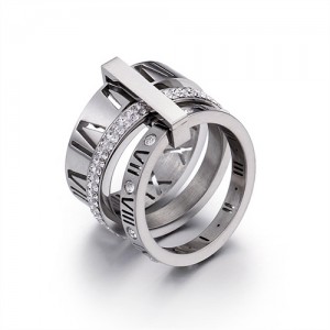 U.S. Fashion Hollow-out Roman Alphabet Wide Plate Design Stainless Steel Ring - Silver