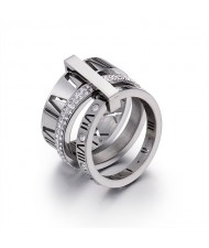U.S. Fashion Hollow-out Roman Alphabet Wide Plate Design Stainless Steel Ring - Silver