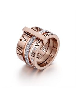 U.S. Fashion Hollow-out Roman Alphabet Wide Plate Design Stainless Steel Ring - Rose Gold
