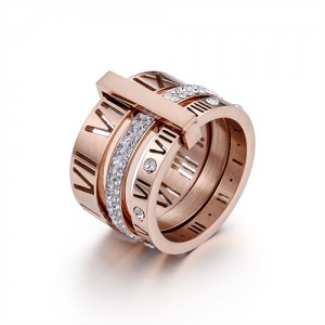 U.S. Fashion Hollow-out Roman Alphabet Wide Plate Design Stainless Steel Ring - Rose Gold