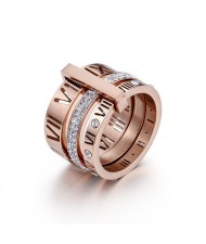 U.S. Fashion Hollow-out Roman Alphabet Wide Plate Design Stainless Steel Ring - Rose Gold