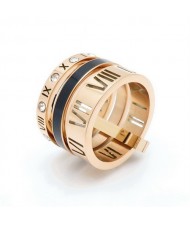 U.S. Fashion Hollow-out Roman Alphabet Wide Plate Design Stainless Steel Ring - Rose Gold with Black