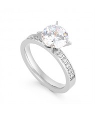 Simple Classic Four Claws Design Cubic Zirconia Women Wedding Stainless Steel Ring - Silver