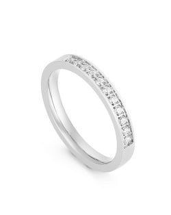 Simple Classic Design Cubic Zirconia Man Wedding Ring Stainless Steel Ring - Silver