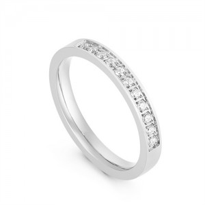 Simple Classic Design Cubic Zirconia Man Wedding Ring Stainless Steel Ring - Silver