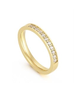 Simple Classic Design Cubic Zirconia Man Wedding Ring Stainless Steel Ring - Golden