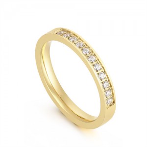 Simple Classic Design Cubic Zirconia Man Wedding Ring Stainless Steel Ring - Golden