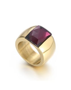 Fashion Exaggerated Wide Square Surface Design Man or Womem Stainless Steel Ring - Purple