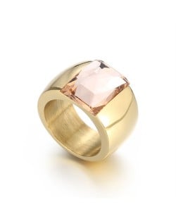 Fashion Exaggerated Wide Square Surface Design Man or Womem Stainless Steel Ring - Champagne