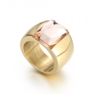 Fashion Exaggerated Wide Square Surface Design Man or Womem Stainless Steel Ring - Champagne