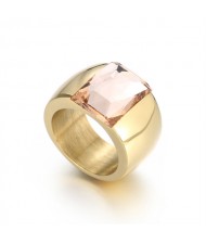 Fashion Exaggerated Wide Square Surface Design Man or Womem Stainless Steel Ring - Champagne