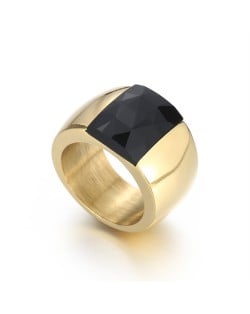 Fashion Exaggerated Wide Square Surface Design Man or Womem Stainless Steel Ring - Black