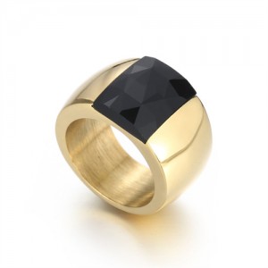 Fashion Exaggerated Wide Square Surface Design Man or Womem Stainless Steel Ring - Black