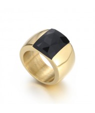 Fashion Exaggerated Wide Square Surface Design Man or Womem Stainless Steel Ring - Black