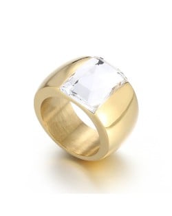 Fashion Exaggerated Wide Square Surface Design Man or Womem Stainless Steel Ring - White