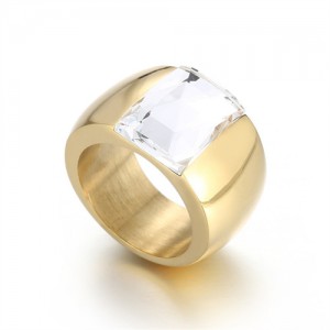 Fashion Exaggerated Wide Square Surface Design Man or Womem Stainless Steel Ring - White