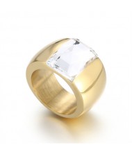 Fashion Exaggerated Wide Square Surface Design Man or Womem Stainless Steel Ring - White