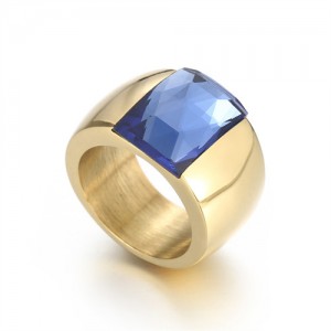Fashion Exaggerated Wide Square Surface Design Man or Womem Stainless Steel Ring - Blue