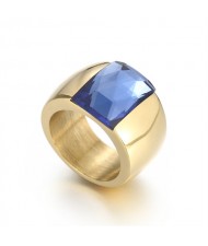 Fashion Exaggerated Wide Square Surface Design Man or Womem Stainless Steel Ring - Blue