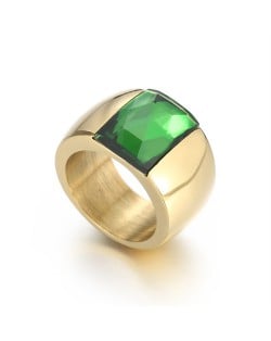 Fashion Exaggerated Wide Square Surface Design Man or Womem Stainless Steel Ring - Green
