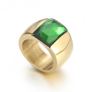 Fashion Exaggerated Wide Square Surface Design Man or Womem Stainless Steel Ring - Green
