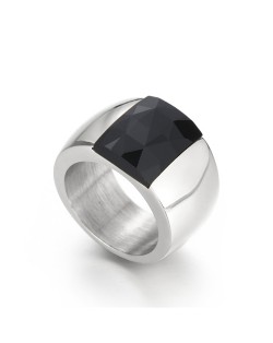 Silver Color Fashion Exaggerated Wide Surface Design Man or Womem Stainless Steel Ring - Black