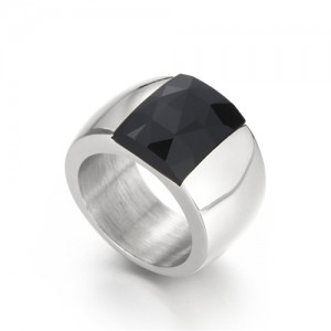 Silver Color Fashion Exaggerated Wide Surface Design Man or Womem Stainless Steel Ring - Black