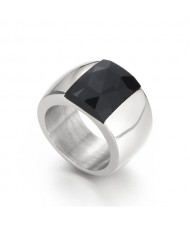 Silver Color Fashion Exaggerated Wide Surface Design Man or Womem Stainless Steel Ring - Black