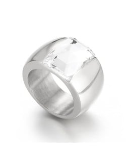 Silver Color Fashion Exaggerated Wide Surface Design Man or Womem Stainless Steel Ring - White