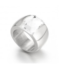 Silver Color Fashion Exaggerated Wide Surface Design Man or Womem Stainless Steel Ring - White