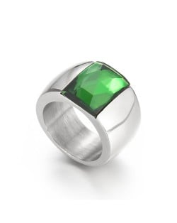 Silver Color Fashion Exaggerated Wide Surface Design Man or Womem Stainless Steel Ring - Green