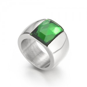 Silver Color Fashion Exaggerated Wide Surface Design Man or Womem Stainless Steel Ring - Green