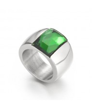 Silver Color Fashion Exaggerated Wide Surface Design Man or Womem Stainless Steel Ring - Green