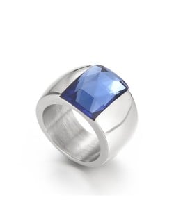 Silver Color Fashion Exaggerated Wide Surface Design Man or Womem Stainless Steel Ring - Blue