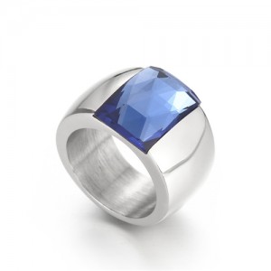 Silver Color Fashion Exaggerated Wide Surface Design Man or Womem Stainless Steel Ring - Blue