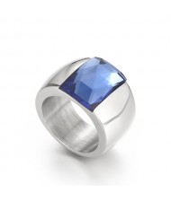 Silver Color Fashion Exaggerated Wide Surface Design Man or Womem Stainless Steel Ring - Blue