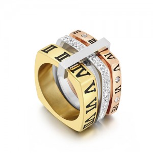 U.S. Fashion Unique Square Roman Numeral Design Wholesale Man or Womem Stainless Steel Ring - Colour Mixture