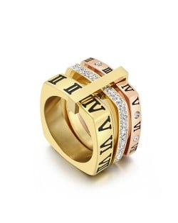 U.S. Fashion Unique Square Roman Numeral Design Wholesale Man or Womem Stainless Steel Ring - Golden Rose Gold