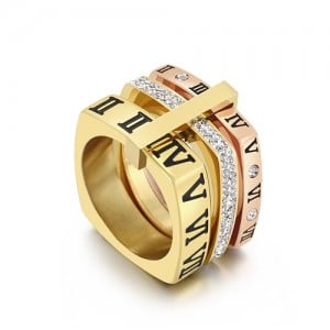 U.S. Fashion Unique Square Roman Numeral Design Wholesale Man or Womem Stainless Steel Ring - Golden Rose Gold