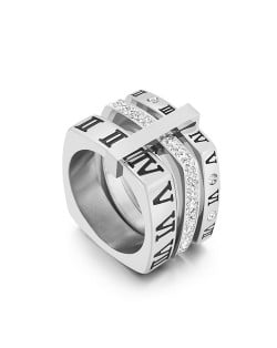 U.S. Fashion Unique Square Roman Numeral Design Wholesale Man or Womem Stainless Steel Ring - Silver