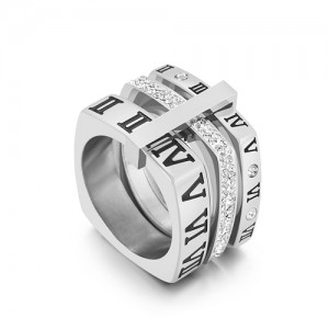 U.S. Fashion Unique Square Roman Numeral Design Wholesale Man or Womem Stainless Steel Ring - Silver