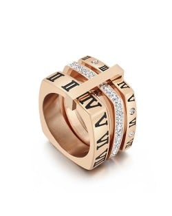 U.S. Fashion Unique Square Roman Numeral Design Wholesale Man or Womem Stainless Steel Ring - Rose Gold