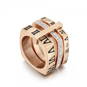 U.S. Fashion Unique Square Roman Numeral Design Wholesale Man or Womem Stainless Steel Ring - Rose Gold