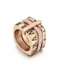 U.S. Fashion Unique Square Roman Numeral Design Wholesale Man or Womem Stainless Steel Ring - Rose Gold