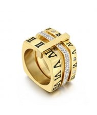 U.S. Fashion Unique Square Roman Numeral Design Wholesale Man or Womem Stainless Steel Ring - Golden