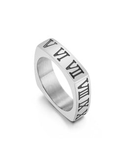 U.S. Fashion Roman Numeral Square Thin Design Wholesale Man or Womem Stainless Steel Ring - Silver