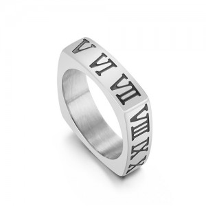 U.S. Fashion Roman Numeral Square Thin Design Wholesale Man or Womem Stainless Steel Ring - Silver