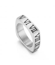 U.S. Fashion Roman Numeral Square Thin Design Wholesale Man or Womem Stainless Steel Ring - Silver