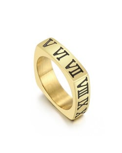 U.S. Fashion Roman Numeral Square Thin Design Wholesale Man or Womem Stainless Steel Ring - Golden